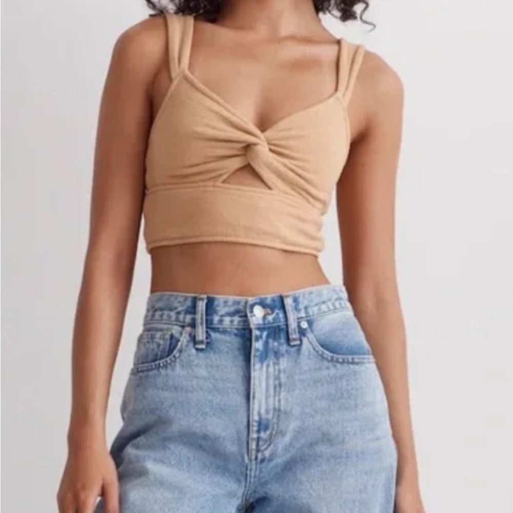 Madewell Women's Tan Twist-Front Cut Out Crop Top Small NWT - Picture 1 of 8